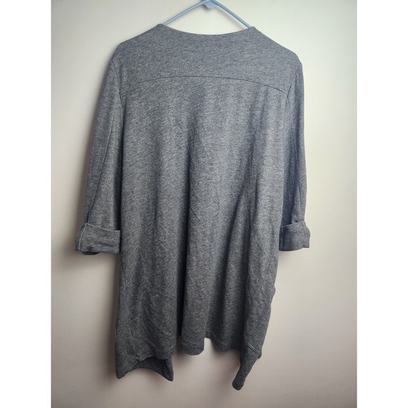 Garnet Hill Womens Open Front Cardigan Sz L Gray 3/4Cuffed Sleeve Front Pockets - Picture 4 of 8